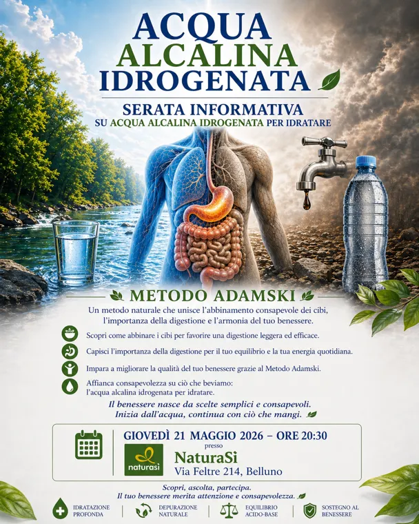 Evento metodo Adamski e acqua Alcalina Idrogenata 